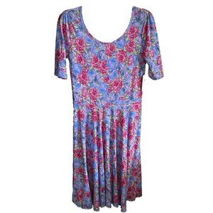 NWT Lularoe Women's Floral Short Sleeve Crew Neck Swing Dress, Extra Large